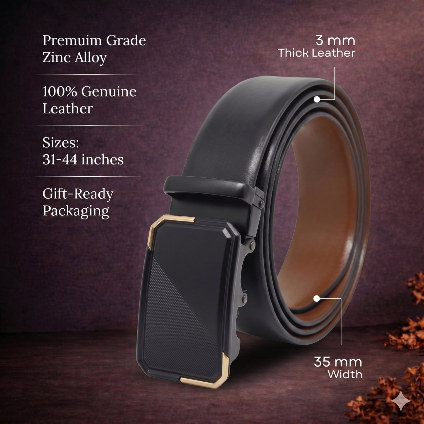 Mens Genuine Leather Belt | 2 in 1 Reversible (Black & Brown) (1 Pc.) - VELARO