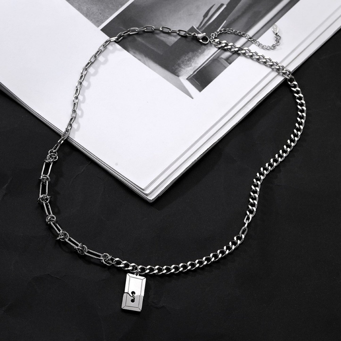 SPLIT TAG - 13mm Titanium Steel Pendant with 9mm Chain for Men & Boys (22 to 24 inch)