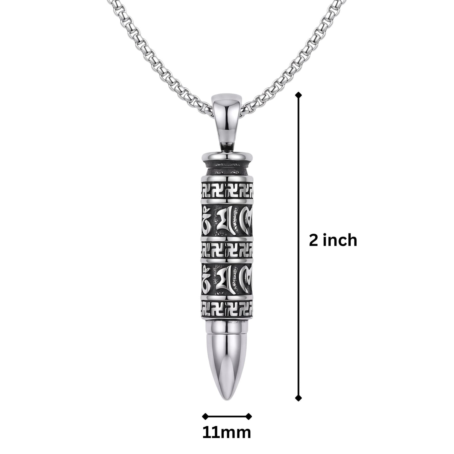 MYSTIC BULLET - 11mm Pure Titanium Steel Pendant with 23inch Round Box 4mm Chain for Men & Boys