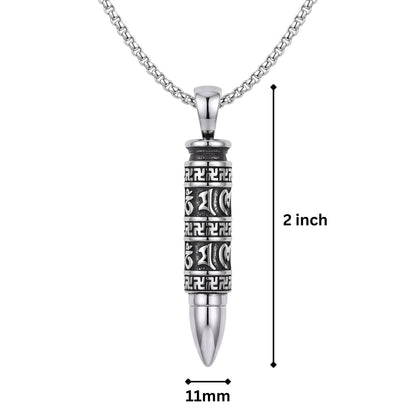 MYSTIC BULLET - 11mm Pure Titanium Steel Pendant with 23inch Round Box 4mm Chain for Men & Boys