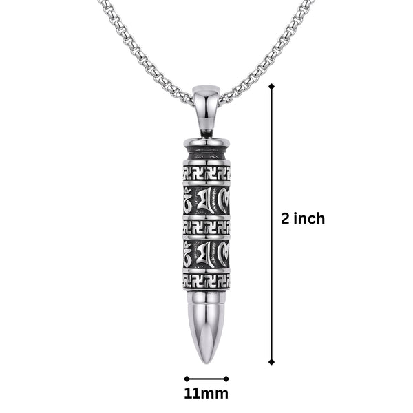 MYSTIC BULLET - 11mm Pure Titanium Steel Pendant with 23inch Round Box 4mm Chain for Men & Boys