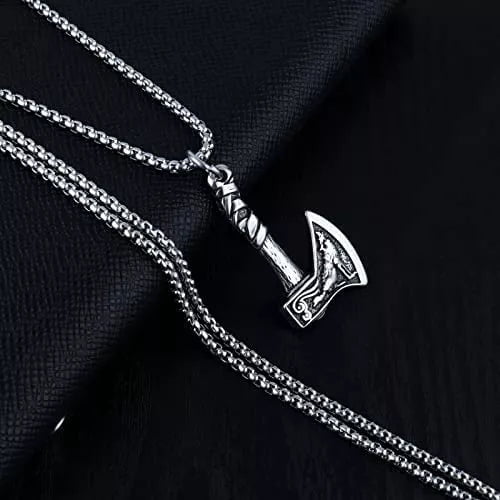 THE MEN THING Alloy Axe Pendant with Pure Stainless Steel 24inch Chain for Men, American trending Style - Round Box Chain & Pendant for Men & Boy