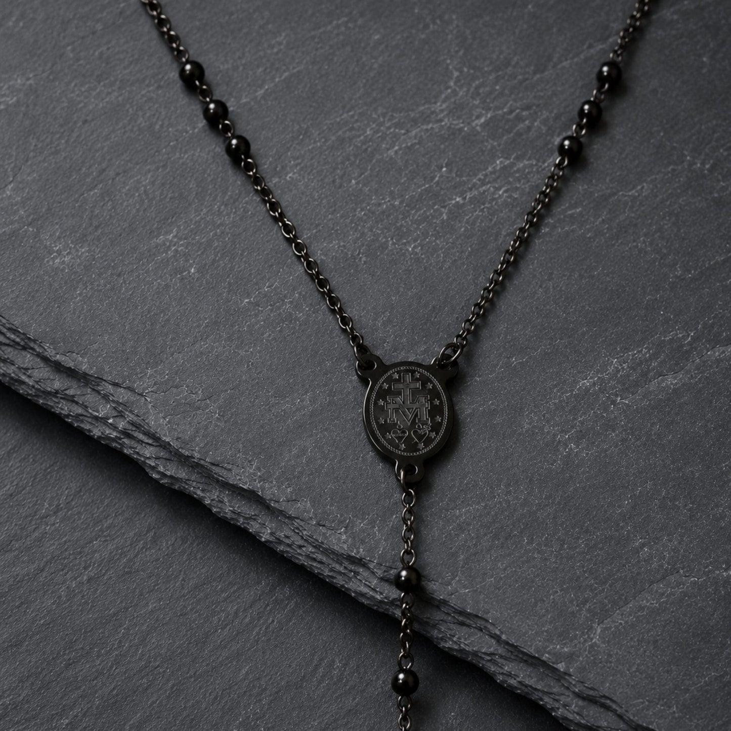 MIRACULOUS ROSARY - BLACK- 21mm Titanium Steel Pendant with 38inch Chain for Men & Boys
