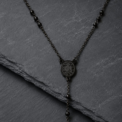 MIRACULOUS ROSARY - BLACK- 21mm Titanium Steel Pendant with 38inch Chain for Men & Boys