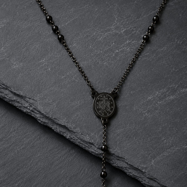 MIRACULOUS ROSARY - BLACK- 21mm Titanium Steel Pendant with 38inch Chain for Men & Boys