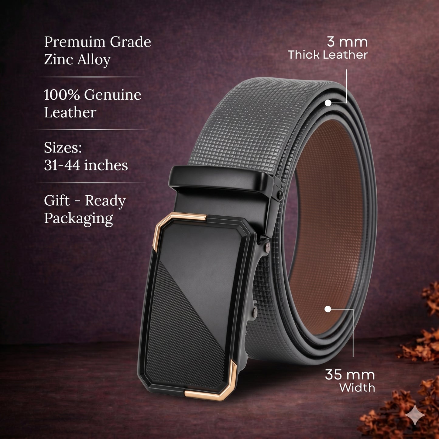 Mens Genuine Leather Belt | 2 in 1 Reversible (Black & Brown) (1 Pc.) - NEXVIOR