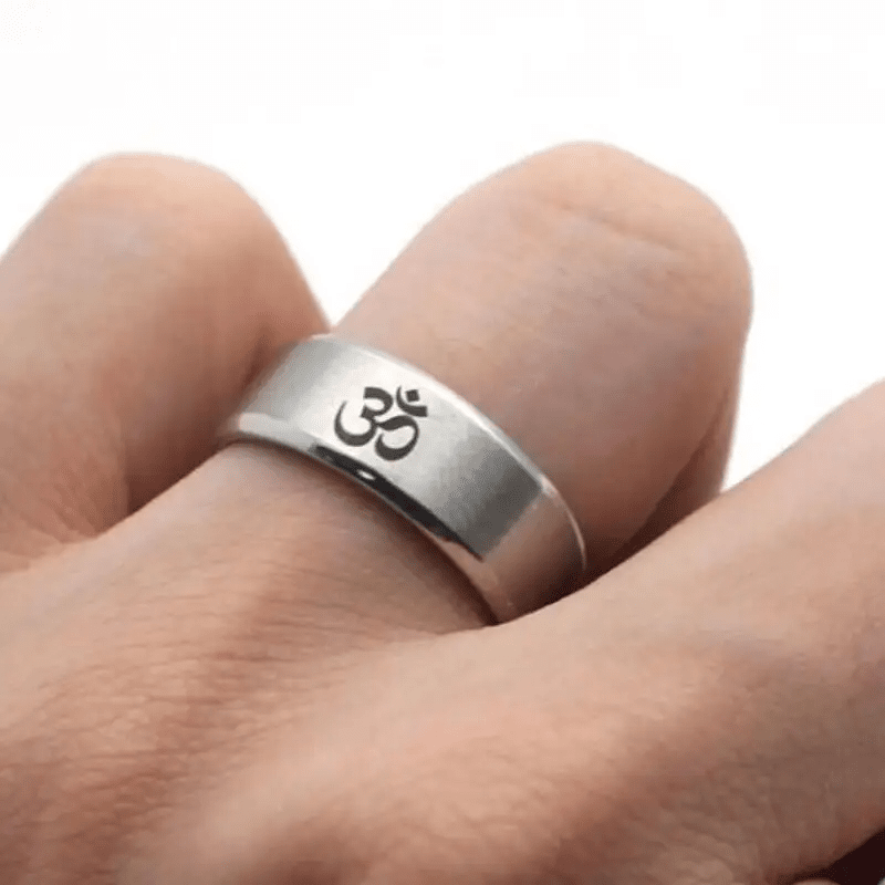 OM SILVER - Titanium Steel Ring for Men & Boys (Size : 22 )