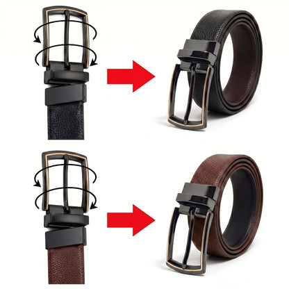Mens Genuine Leather Belt | 2 in 1 Reversible (Black & Brown) (1 Pc.) - REXVA