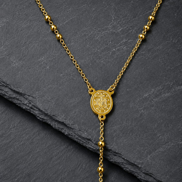 MIRACULOUS ROSARY - GOLDEN- 21mm Titanium Steel Pendant with 38inch Chain for Men & Boys