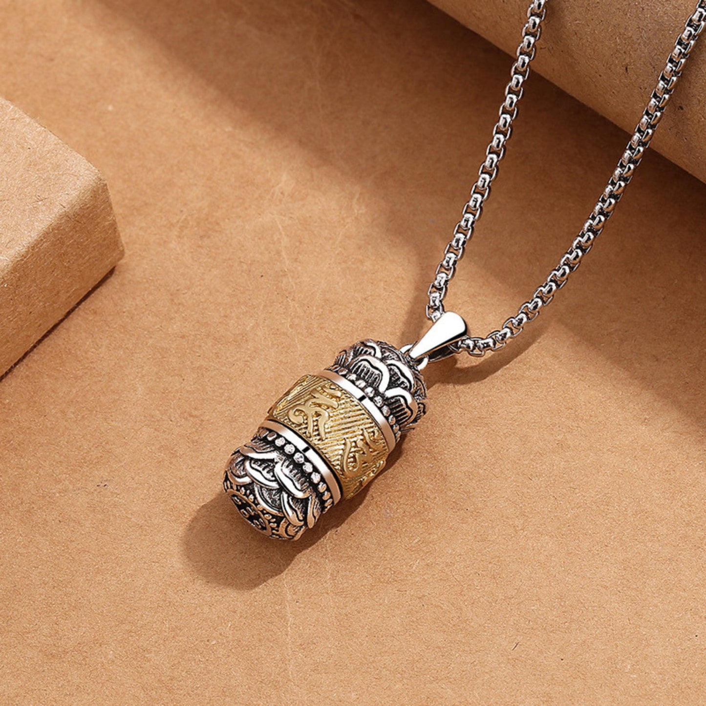 MANTRA RELIC - 16mm Titanium Steel Pendant with 24inch Round Box 4mm Chain for Men & Boys