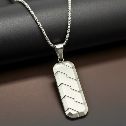 SILVER PRISM - 20mm Titanium Steel Pendant with 24inch Round Box 4 mm Chain for Men & Boys
