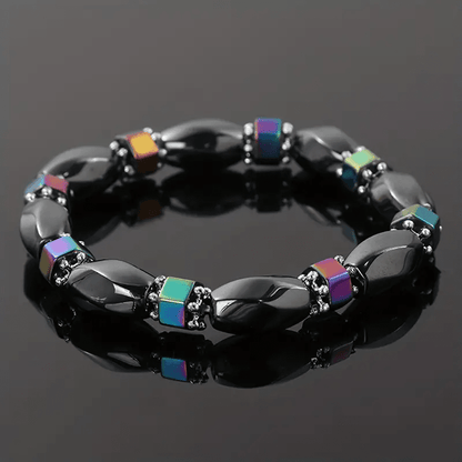 SOLACE BLACK  - Beads Bracelet with Natural Stone - "7" inch Stretch Bracelet for Men & Boys