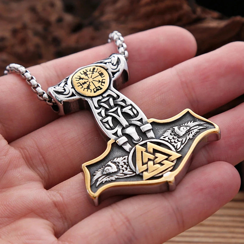 VIKING THOR MJOLNIR GOLD - Pure Titanium Steel Necklace with 24 inch Chain for Men & Boys
