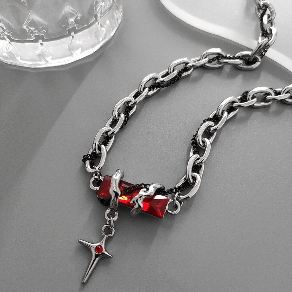 OBSIDIAN RED CROSS - 30mm Titanium Steel Pendant with 20 to 22inch Adjustable Cable 7mm Chain for Men & Boys