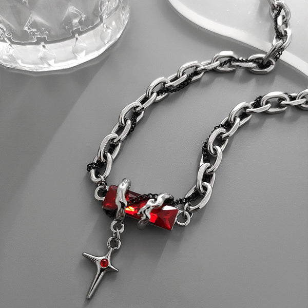 OBSIDIAN RED CROSS - 30mm Titanium Steel Pendant with 20 to 22inch Adjustable Cable 7mm Chain for Men & Boys