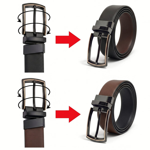 Mens Genuine Leather Belt | 2 in 1 Reversible (Black & Brown) (1 Pc.) - NEXVIOR