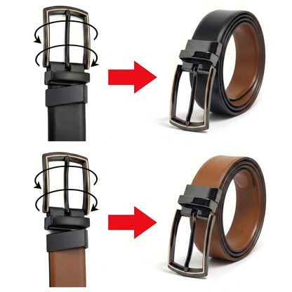Mens Genuine Leather Belt | 2 in 1 Reversible (Black & Brown) (1 Pc.) - VELARO
