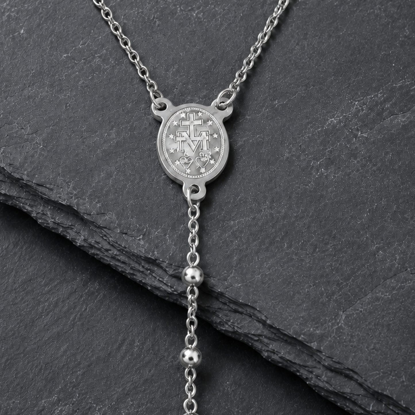 MIRACULOUS ROSARY - STEEL- 21mm Titanium Steel Pendant with 38inch Chain for Men & Boys