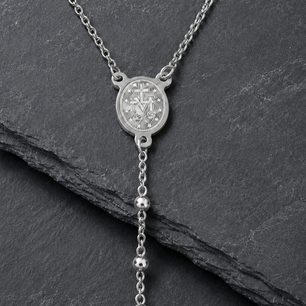 MIRACULOUS ROSARY - STEEL- 21mm Titanium Steel Pendant with 38inch Chain for Men & Boys