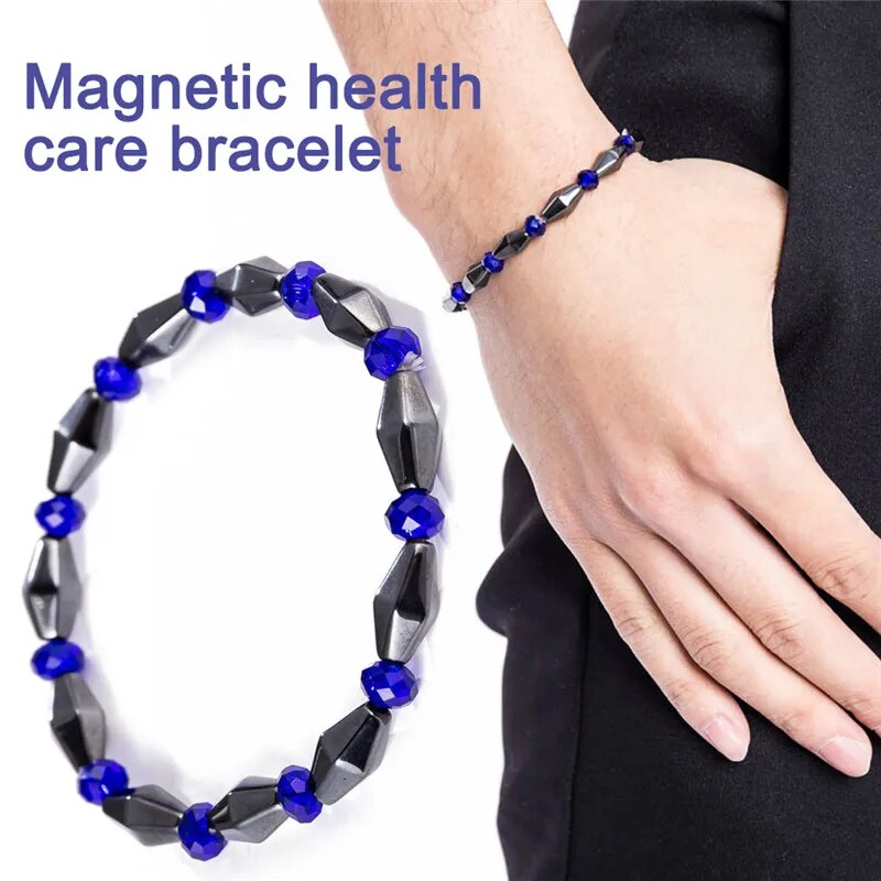 CONE SHAPE BLUE  - Beads Bracelet with Natural Stone - "7" inch Stretch Bracelet for Men & Boys