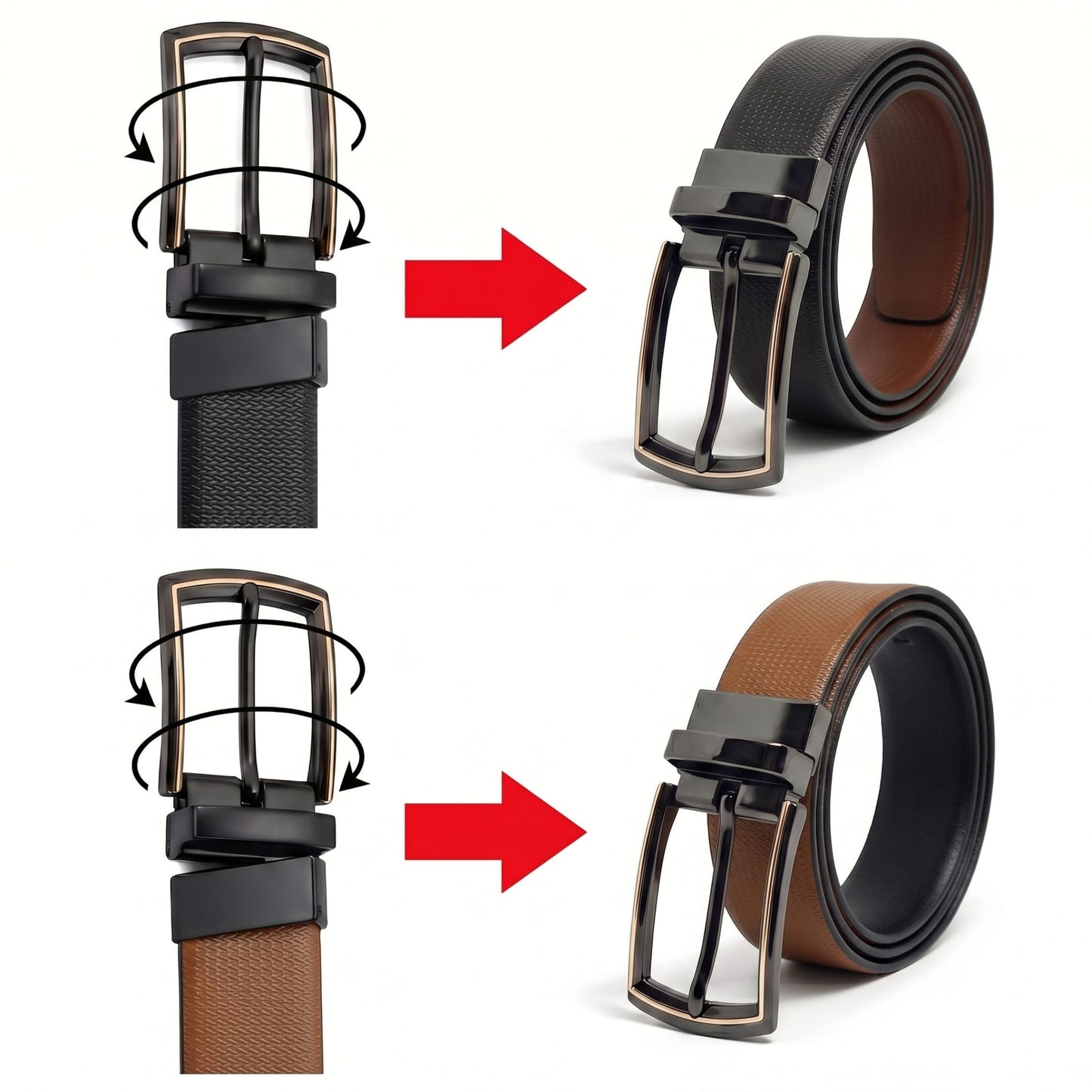Mens Genuine Leather Belt | 2 in 1 Reversible (Brown & Black) (1 Pc.) - SIGNORA