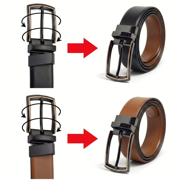 Mens Genuine Leather Belt | 2 in 1 Reversible (Brown & Black) (1 Pc.) - VELARO