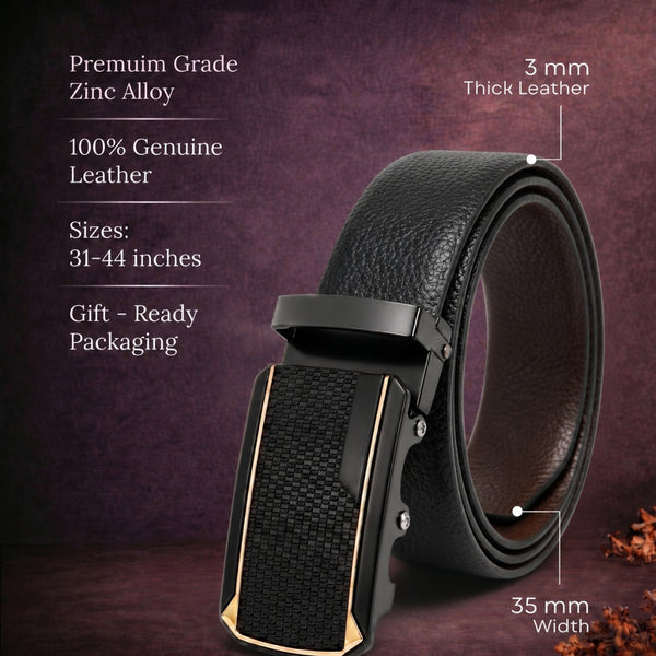 Mens Genuine Leather Belt | 2 in 1 Reversible (Black & Brown) (1 Pc.) - LUXORIC