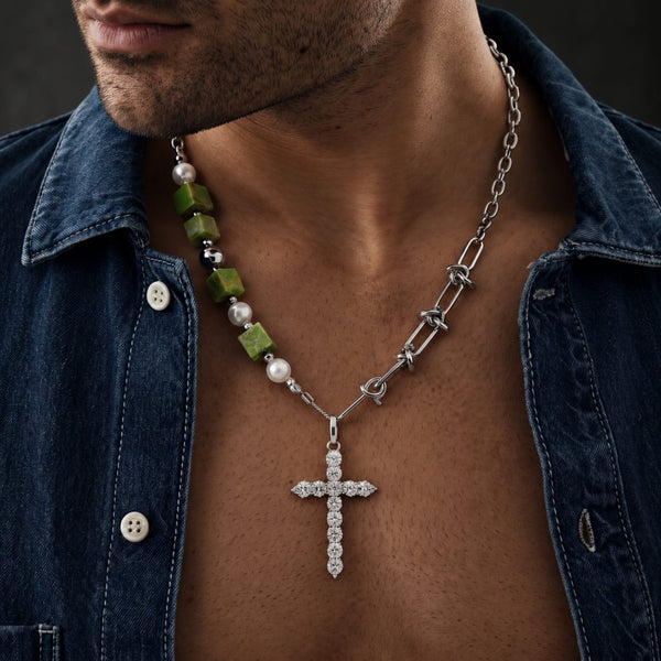 EDEN CROSS - 25mm Titanium Steel Pendant with 20inch to 22inch Adjustable Cable 5mm Chain for Men & Boys