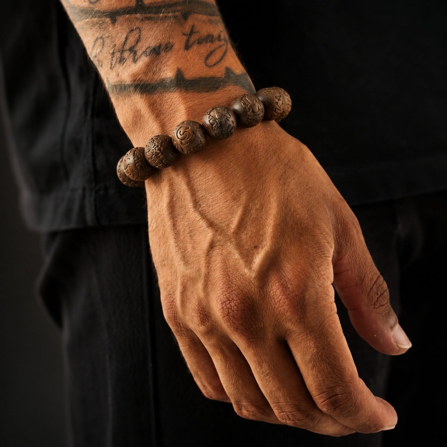 ZEN RELIC - 22mm Wooden Beads Bracelet with Natural Stone - Adjustable Bracelet