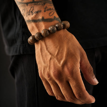 ZEN RELIC - 22mm Wooden Beads Bracelet with Natural Stone - Adjustable Bracelet