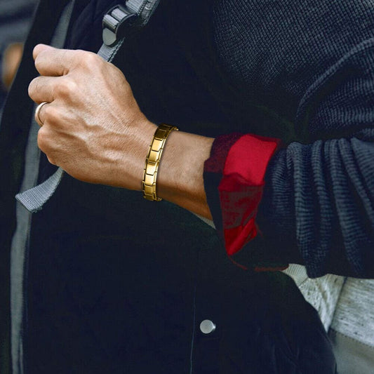 Sharp Italian Ele Style - Gold Tone Pure Titanium Steel Bracelet For Men & Boys