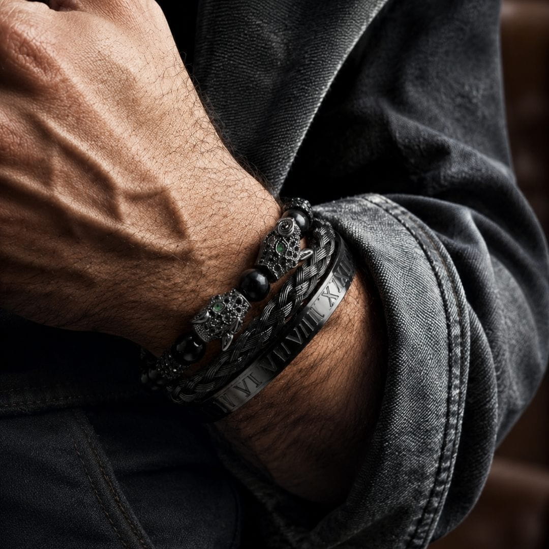 ROMAN PANTHER - Stainless Steel Bracelet, for Men & Boy (Adjustable)