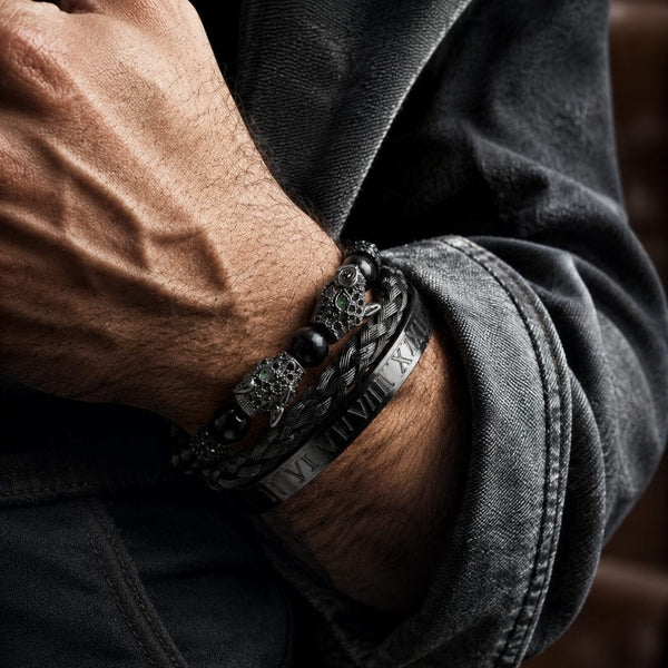 ROMAN PANTHER - Stainless Steel Bracelet, for Men & Boy (Adjustable)