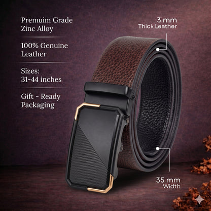 Mens Genuine Leather Belt | 2 in 1 Reversible (Brown & Black) (1 Pc.) - LUXORIC