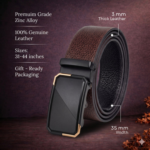 Mens Genuine Leather Belt | 2 in 1 Reversible (Brown & Black) (1 Pc.) - LUXORIC