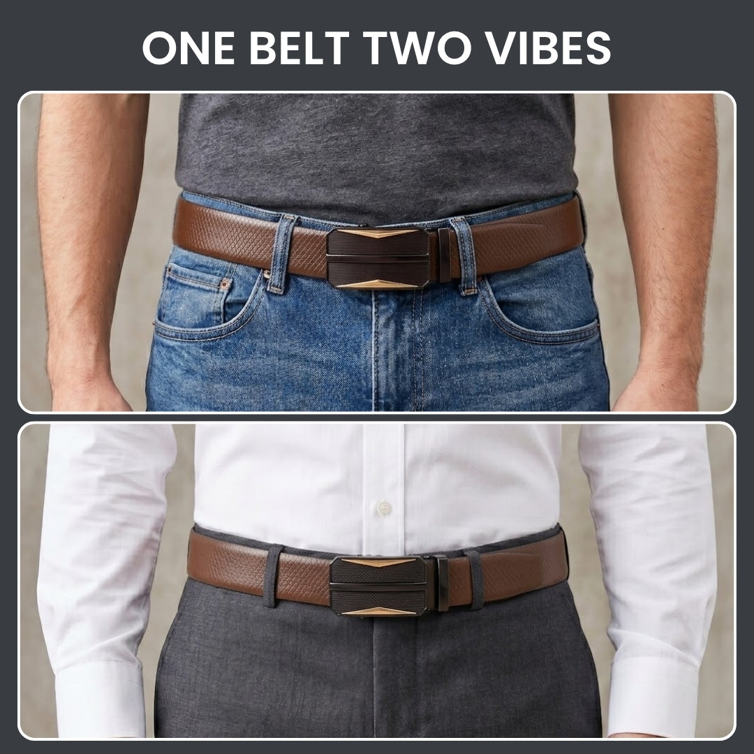 Mens Genuine Leather Belt | 2 in 1 Reversible (Brown & Black) (1 Pc.) - REXVA