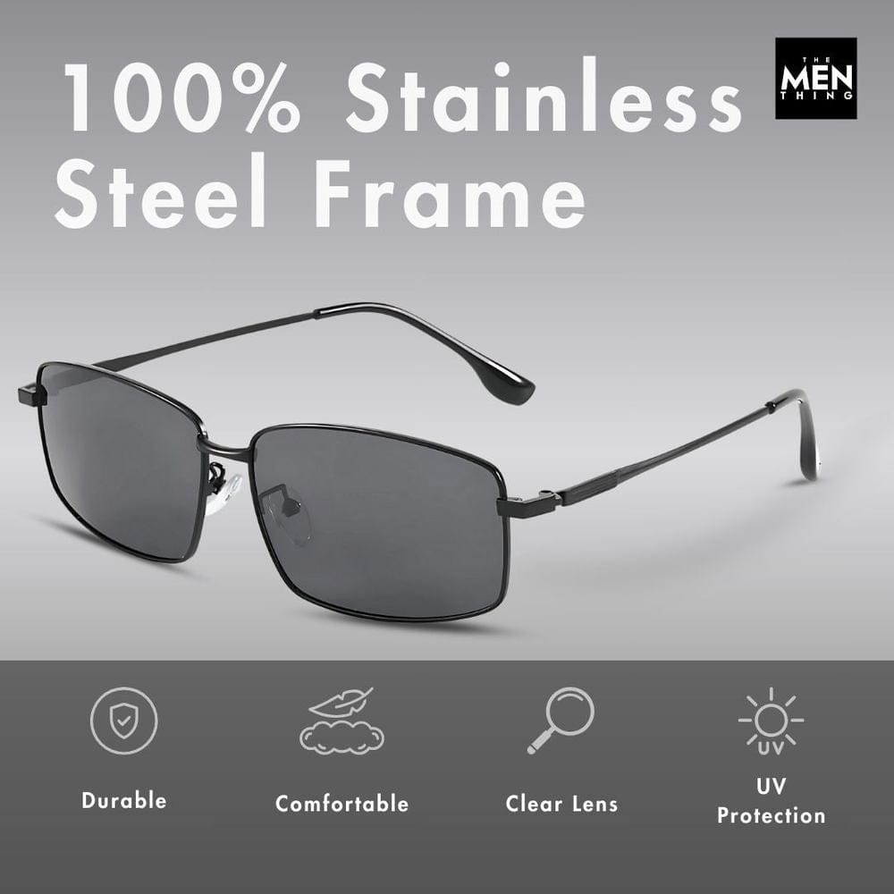 3295 - OBLIVION EDGE- HD Polarised Sunglasses for Men - UV400 Protection, Stainless Steel Frame - Black Lens - THE MEN THING