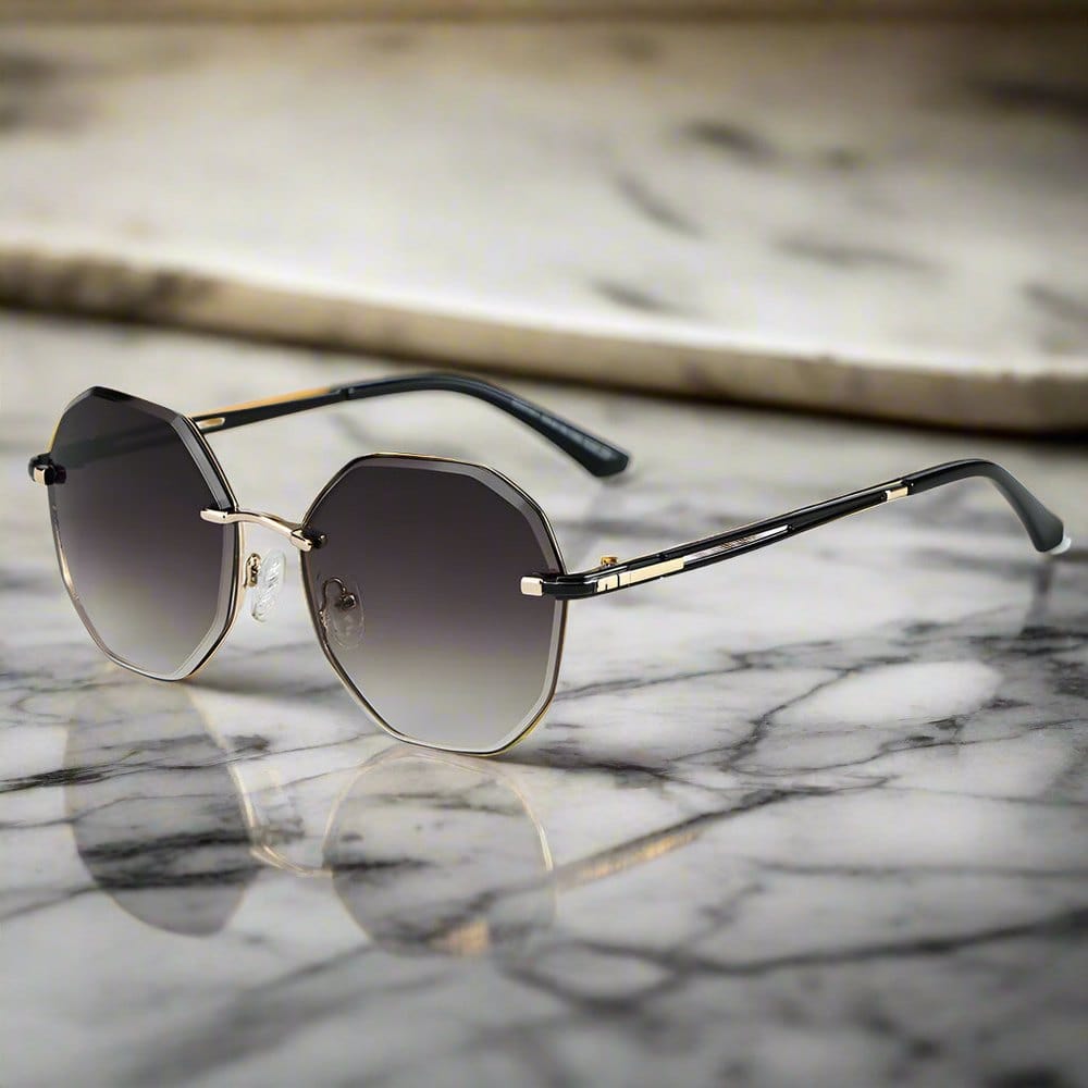 33141 - STEEL PRISM - HD Polarised Sunglasses for Men - UV400 Protection, Stainless Steel Frame - Gold Gradient Coffee - THE MEN THING