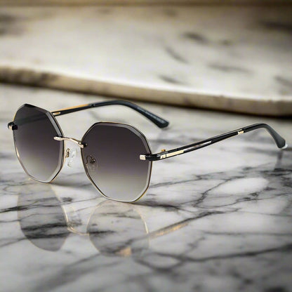 33141 - STEEL PRISM - HD Polarised Sunglasses for Men - UV400 Protection, Stainless Steel Frame - Gold Gradient Coffee - THE MEN THING
