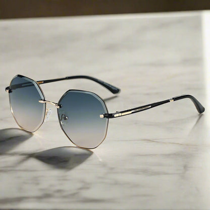 33141 - STEEL PRISM - HD Polarised Sunglasses for Men - UV400 Protection, Stainless Steel Frame - Gold Gradient Grey Orange - THE MEN THING