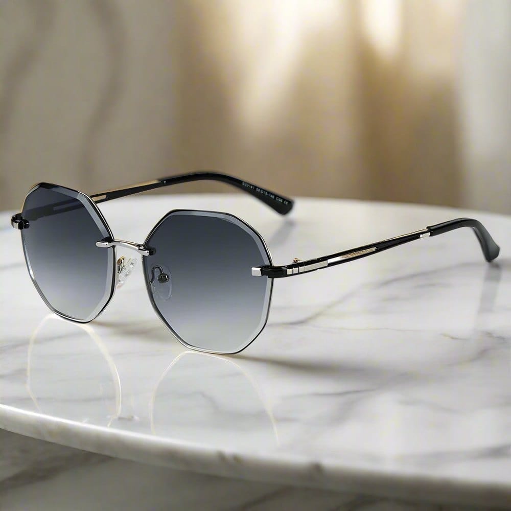 33141 - STEEL PRISM - HD Polarised Sunglasses for Men - UV400 Protection, Stainless Steel Frame - Silver Gradient Grey - THE MEN THING
