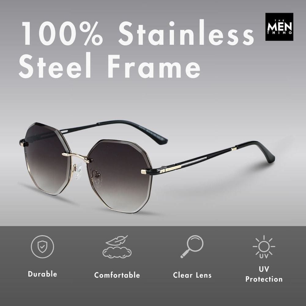 33141 - STEEL PRISM - HD Polarised Sunglasses for Men - UV400 Protection, Stainless Steel Frame - Gold Gradient Coffee - THE MEN THING