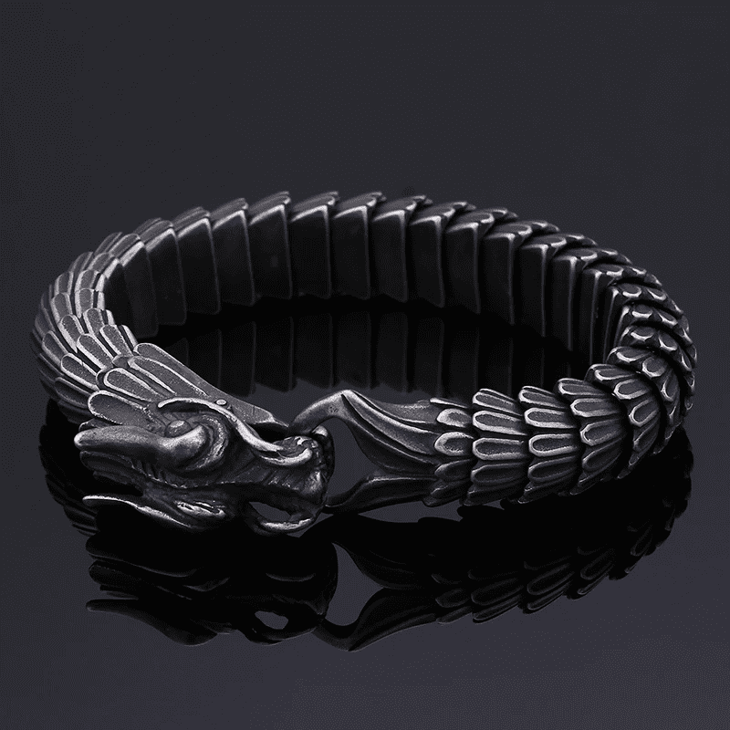 Dragon Scale - 13mm Pure Titanium Steel Bracelet, Black Plated Antique Matt Finish Bracelet for Men & Boy (8inch)