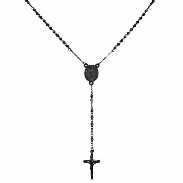 MIRACULOUS ROSARY - BLACK- 21mm Titanium Steel Pendant with 38inch Chain for Men & Boys