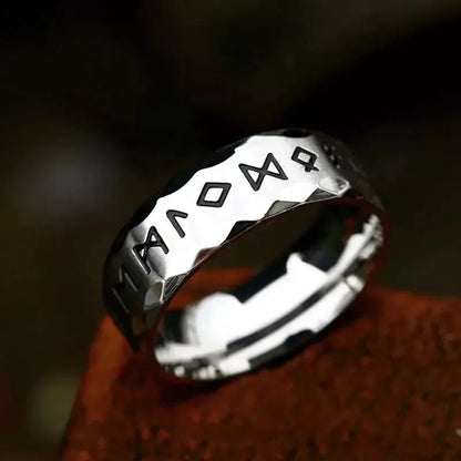 Viking Amulet Norse - Silver Toned Ring Pure Titanium Steel For Men (Size 17-21- 24)