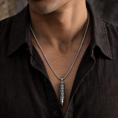 MYSTIC BULLET - 11mm Pure Titanium Steel Pendant with 23inch Round Box 4mm Chain for Men & Boys