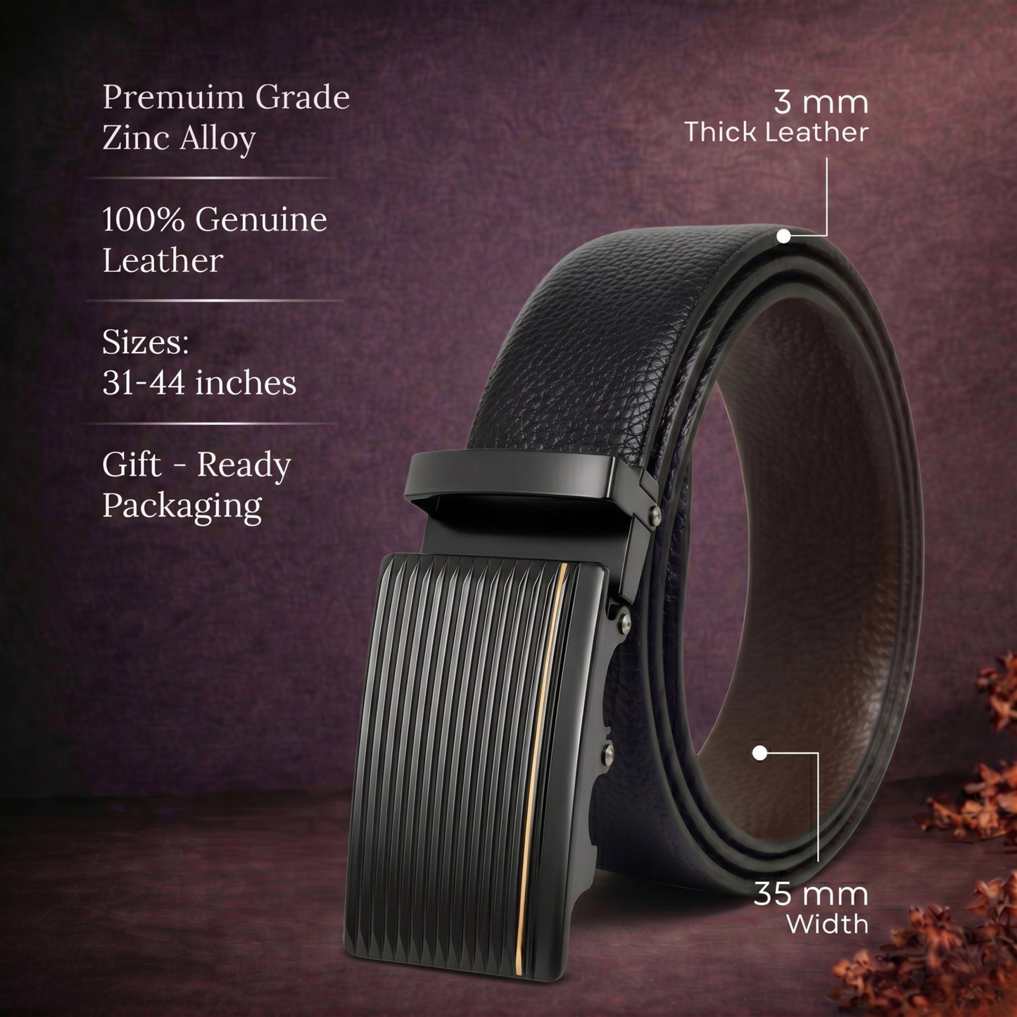 Mens Genuine Leather Belt | 2 in 1 Reversible (Black & Brown) (1 Pc.) - LUXORIC
