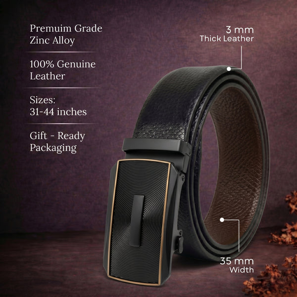 Mens Genuine Leather Belt | 2 in 1 Reversible (Black & Brown) (1 Pc.) - REXVA