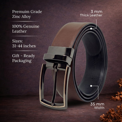 Mens Genuine Leather Belt | 2 in 1 Reversible (Brown & Black) (1 Pc.) - NEXVIOR
