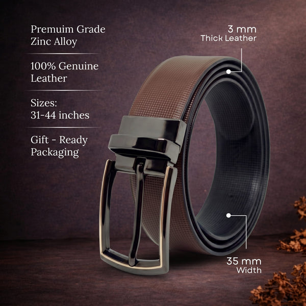 Mens Genuine Leather Belt | 2 in 1 Reversible (Brown & Black) (1 Pc.) - NEXVIOR